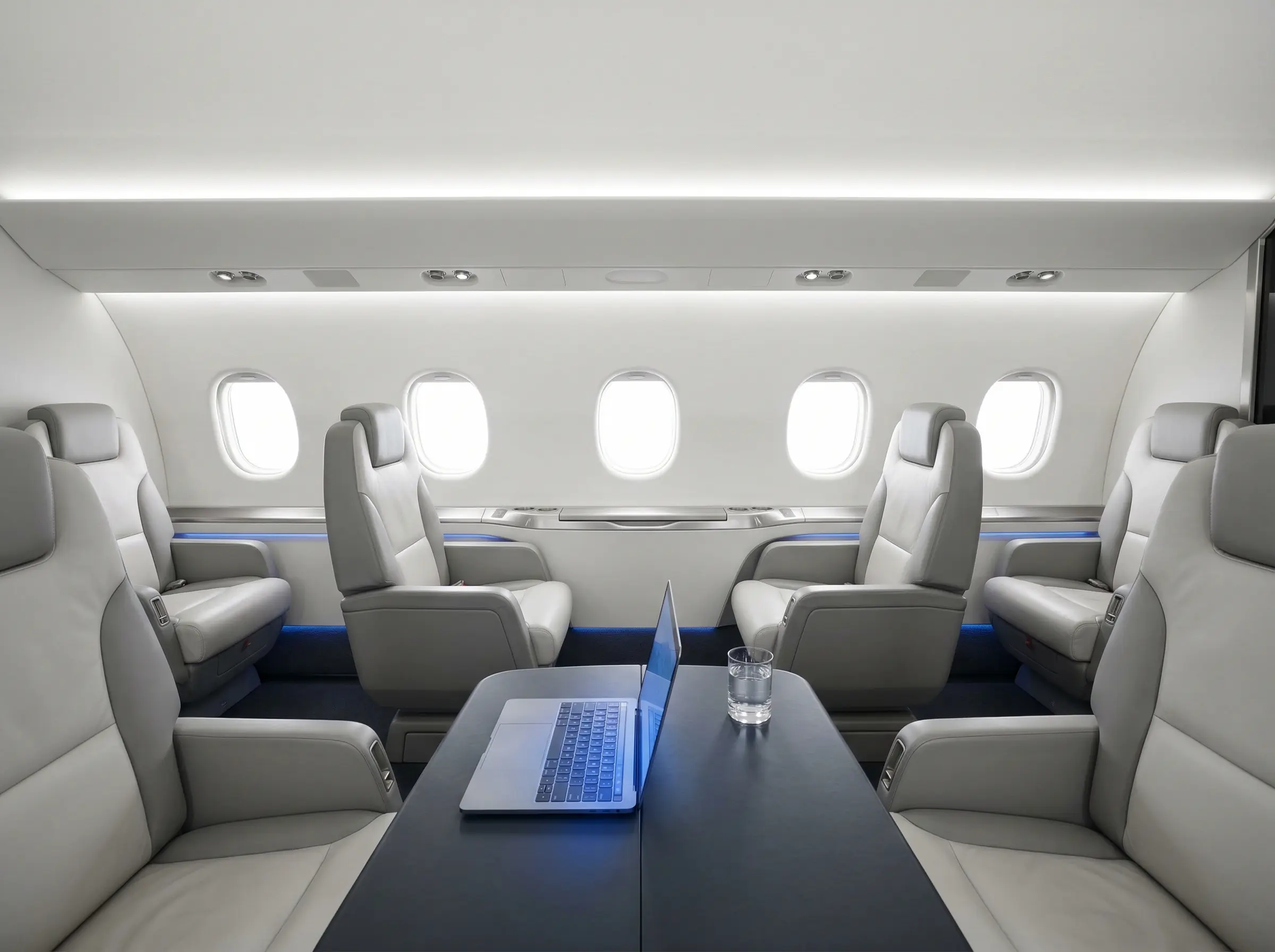 Midsize jet cabin with conference setup